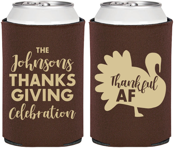 Personalized Thanksgiving Can Coolers - Thankful Af | 260002