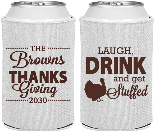 Personalized Thanksgiving Can Coolers - Laugh Drink Stuffed | 260007