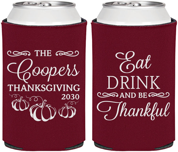 Personalized Thanksgiving Can Coolers - Eat Drink Thankful | 260009