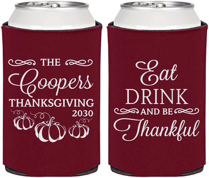 Personalized Thanksgiving Can Coolers - Eat Drink Thankful | 260009