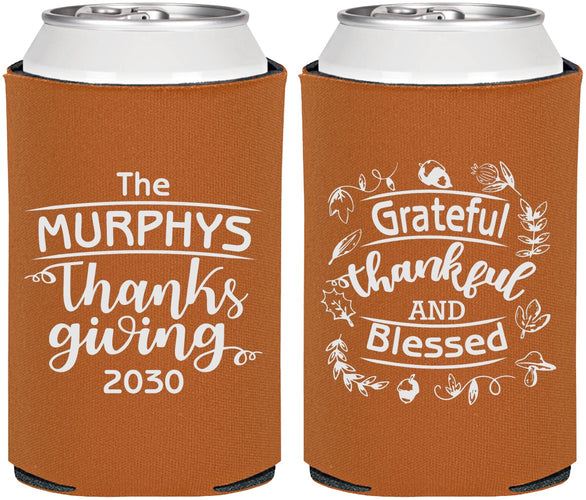 Personalized Thanksgiving Can Coolers - Grateful Blessed | 260028