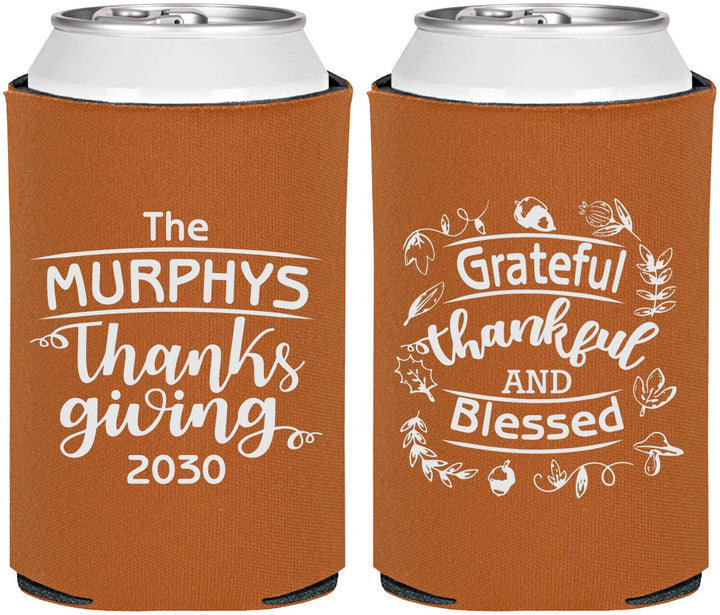 Personalized Thanksgiving Can Coolers - Grateful Blessed | 260028
