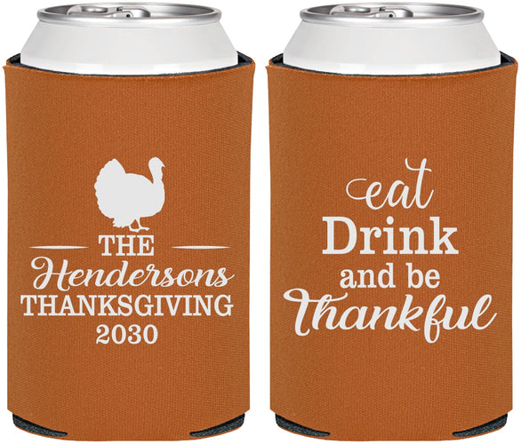 Personalized Thanksgiving Can Coolers - Eat Drink Thankful | 260036