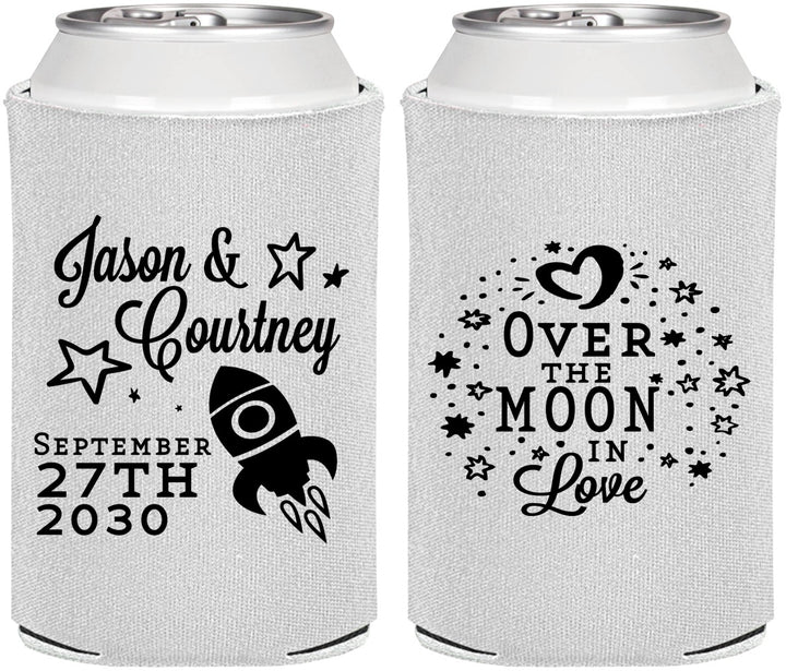Personalized Wedding Can Coolers - Over The Moon In Love | 267
