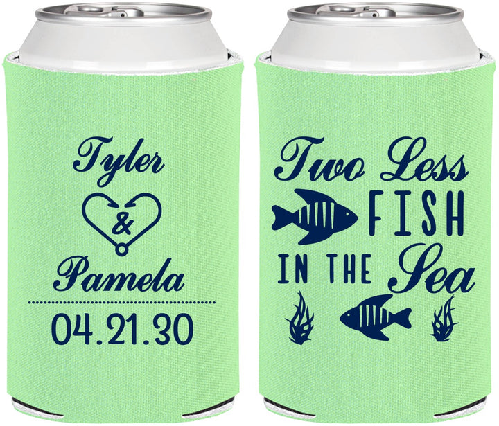 Personalized Wedding Can Coolers - Two Less Fish In The Sea | 270