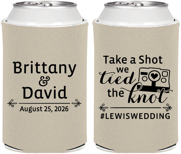 Personalized Wedding Can Coolers - Take A Shot We Tied The Knot | 277