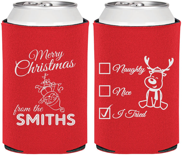 Personalized Christmas Can Coolers - Naughty Or Nice | 280004