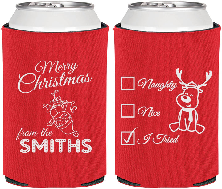 Personalized Christmas Can Coolers - Naughty Or Nice | 280004