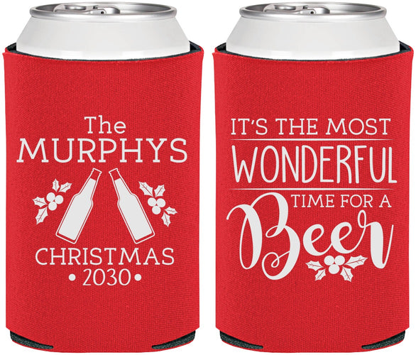 Personalized Christmas Can Coolers - Wonderful Time For A Beer | 280012