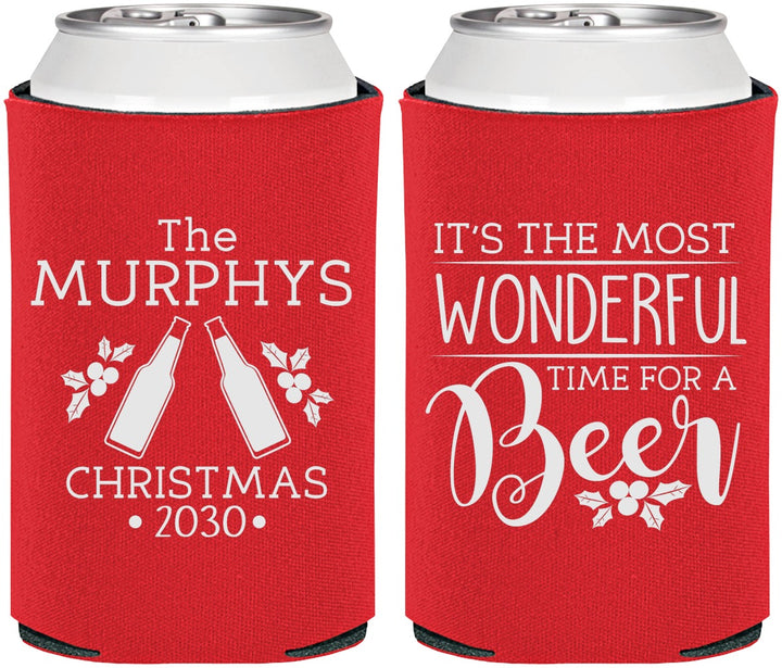 Personalized Christmas Can Coolers - Wonderful Time For A Beer | 280012