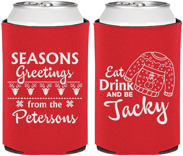 Personalized Christmas Can Coolers - Eat Drink Be Jacky | 280016