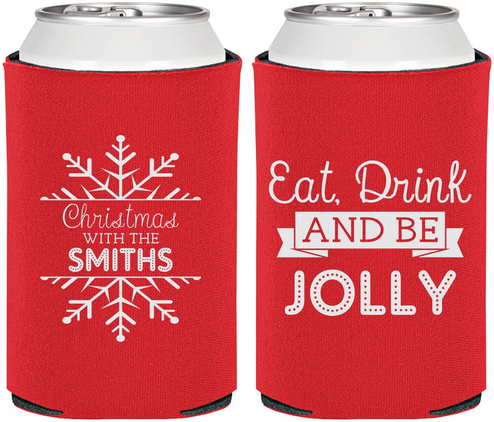 Personalized Christmas Can Coolers - Eat Drink Jolly | 280040