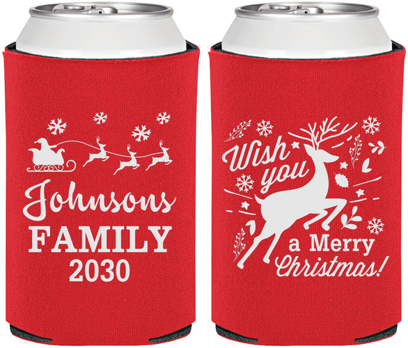 Personalized Christmas Can Coolers - Reindeer | 280044