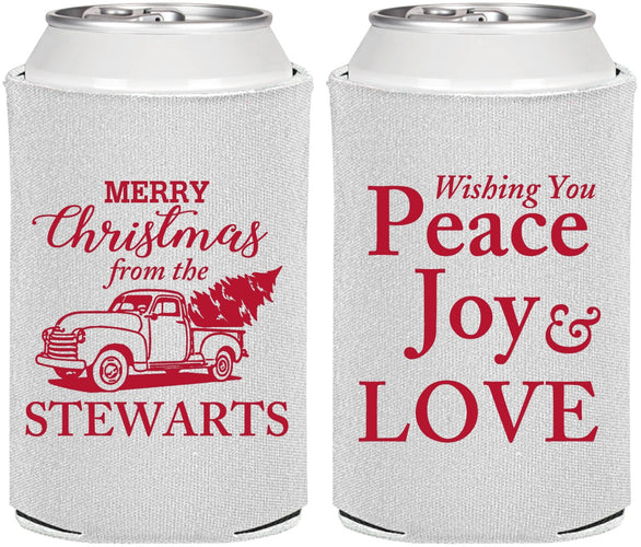 Personalized Christmas Can Coolers - Peace Joy Love | 280070