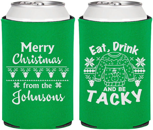 Personalized Christmas Can Coolers - Eat Drink Tacky | 280081