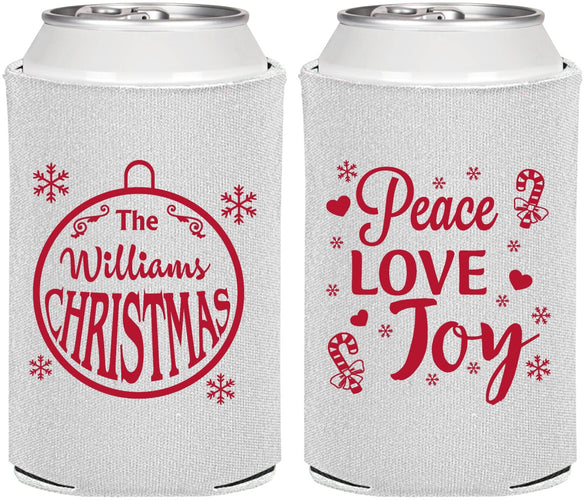 Personalized Christmas Can Coolers - Peace Joy Love | 280094