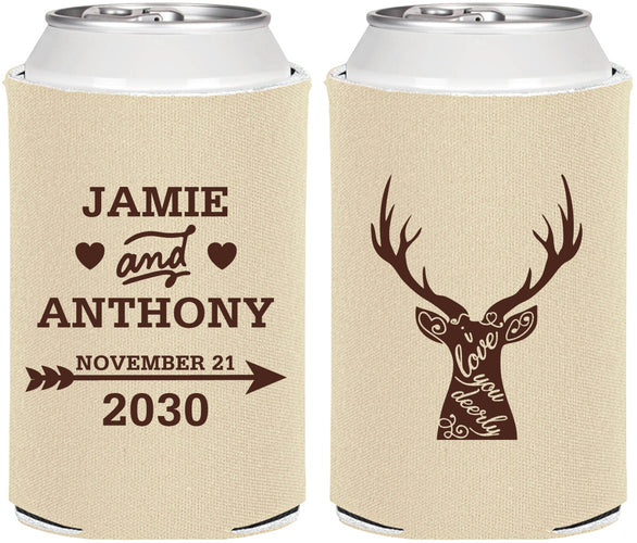 Personalized Wedding Can Coolers - Deer | 282
