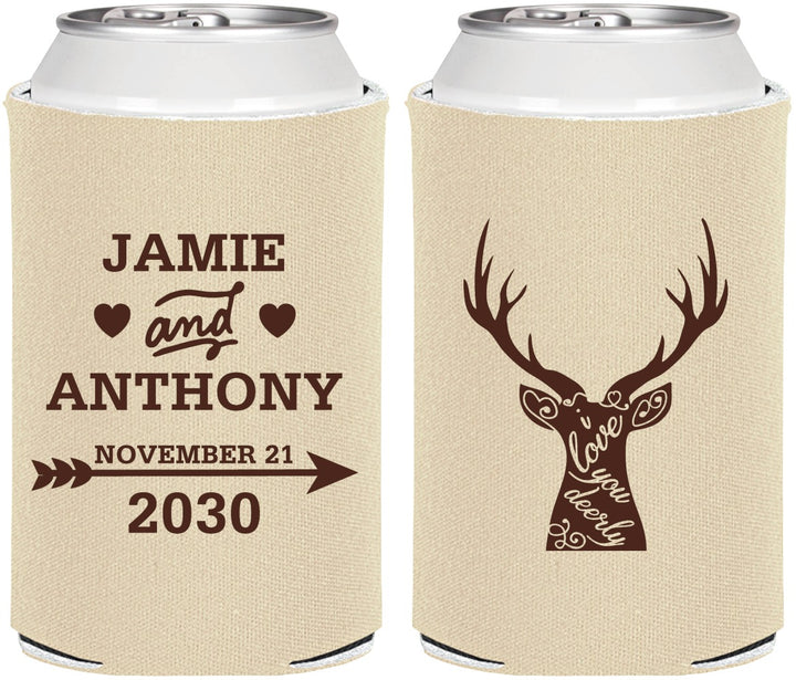 Personalized Wedding Can Coolers - Deer | 282