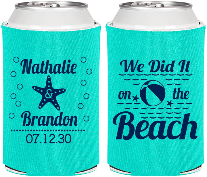 Personalized Wedding Can Coolers - We Did It On The Beach | 287