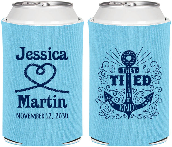 Personalized Wedding Can Coolers - They Tied The Knot Nautical | 293