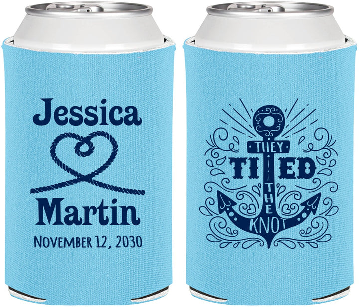 Personalized Wedding Can Coolers - They Tied The Knot Nautical | 293