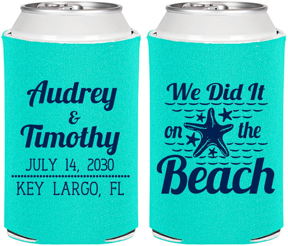 Personalized Wedding Can Coolers - We Did It On The Beach | 294