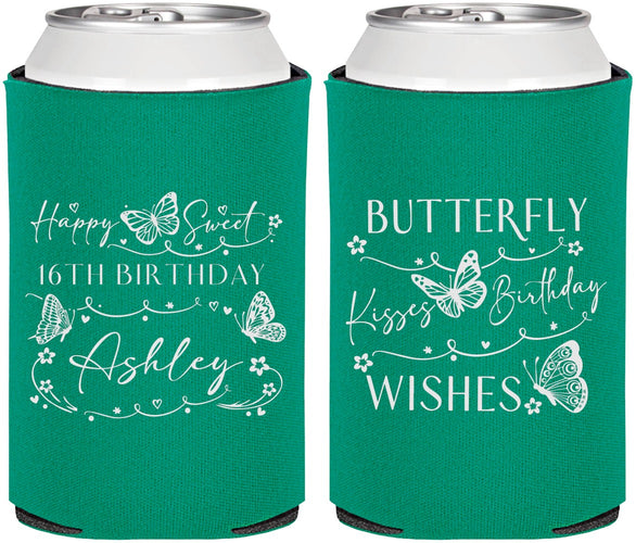 Personalized 16th Birthday Can Coolers - Butterfly Wishes | 300001