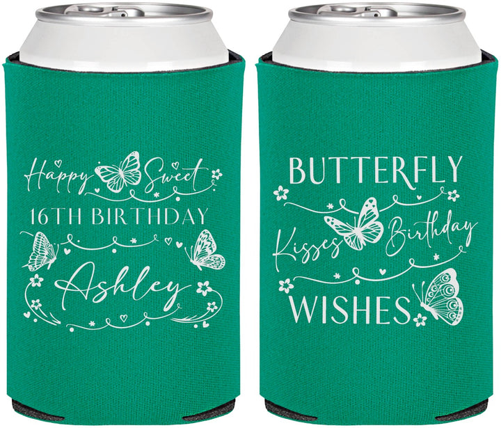 Personalized 16th Birthday Can Coolers - Butterfly Wishes | 300001