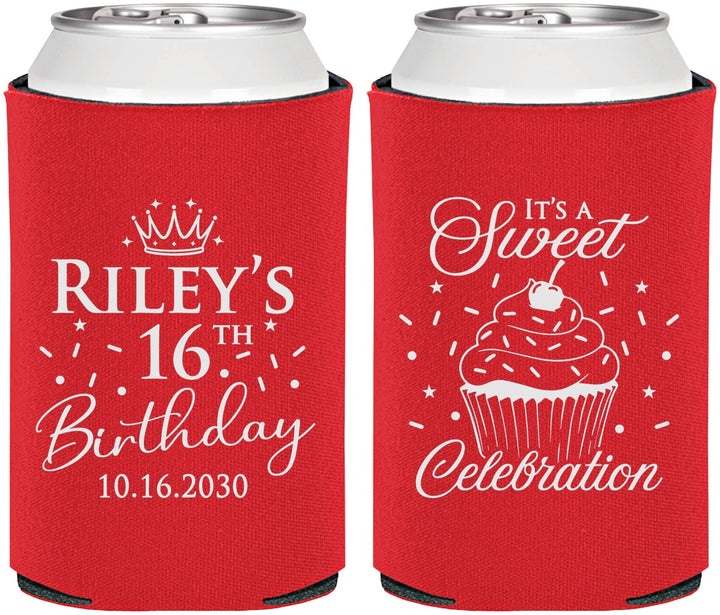 Personalized 16th Birthday Can Coolers - Cupcake | 300006