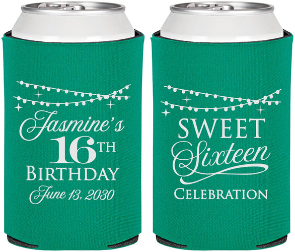 Personalized 16th Birthday Can Coolers - String Lights | 300009
