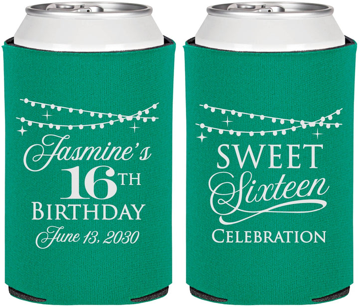 Personalized 16th Birthday Can Coolers - String Lights | 300009
