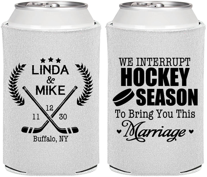 Personalized Wedding Can Coolers - We Interrupt Hockey | 312