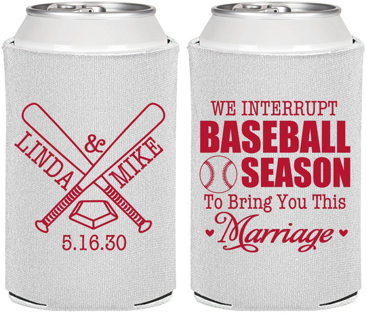 Personalized Wedding Can Coolers - We Interrupt Baseball | 313