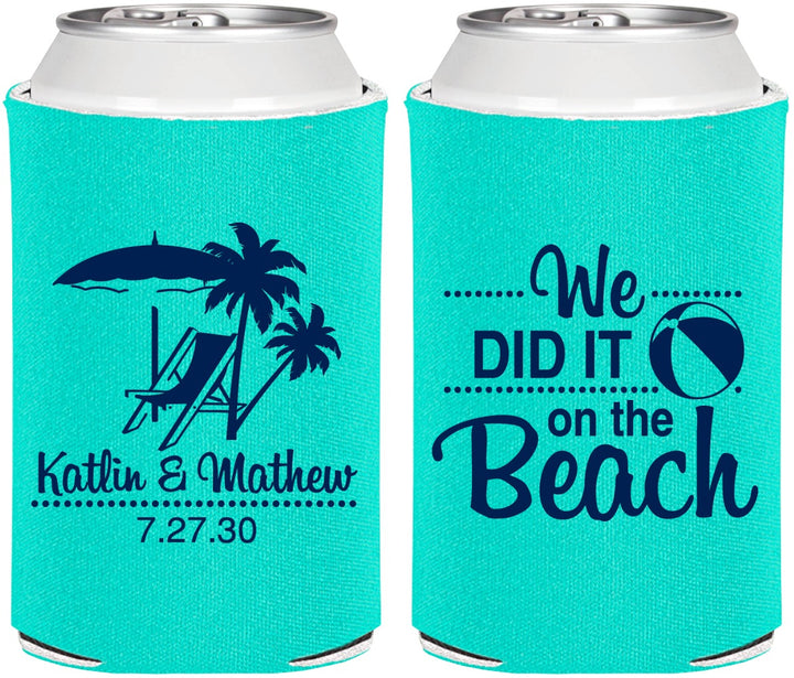 Personalized Wedding Can Coolers - We Did It On The Beach | 317