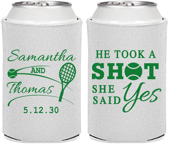 Personalized Wedding Can Coolers - Took A Shot Tennis | 321