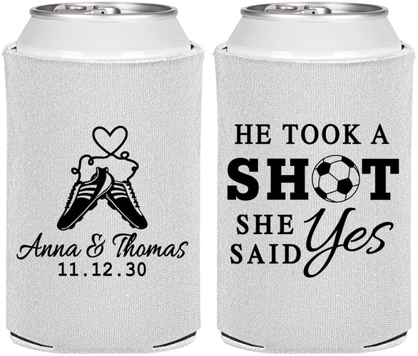 Personalized Wedding Can Coolers - Took A Shot Soccer | 322
