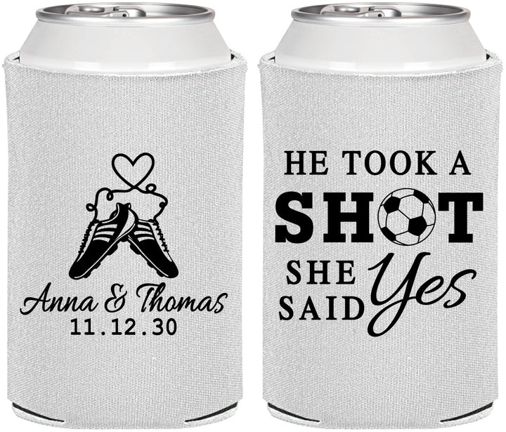 Personalized Wedding Can Coolers - Took A Shot Soccer | 322