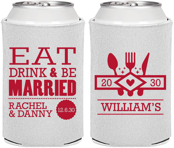 Personalized Wedding Can Coolers - Eat Drink Be Married | 324