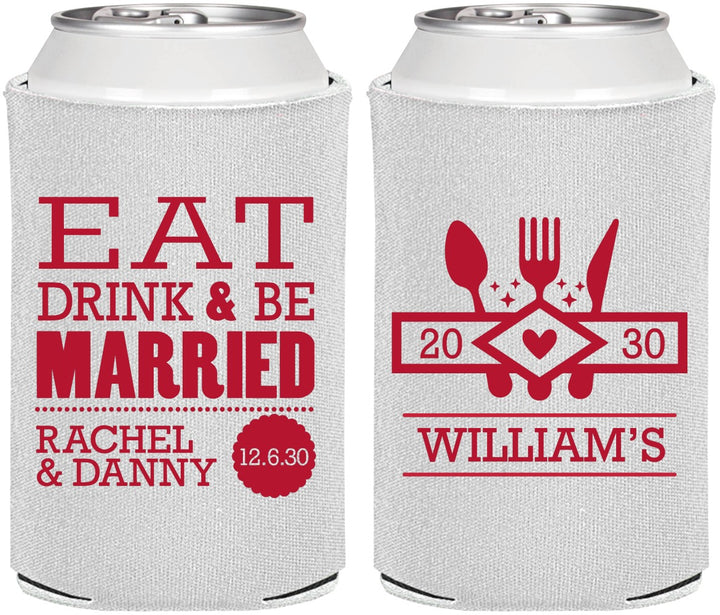 Personalized Wedding Can Coolers - Eat Drink Be Married | 324