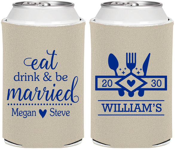 Personalized Wedding Can Coolers - Eat Drink Be Married | 327