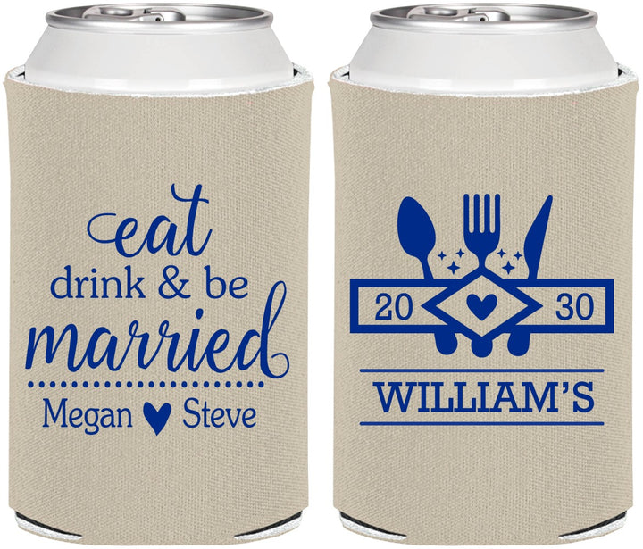 Personalized Wedding Can Coolers - Eat Drink Be Married | 327
