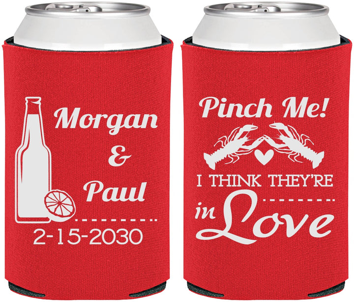 Personalized Wedding Can Coolers - Crawfish Boil Pinch Me | 337