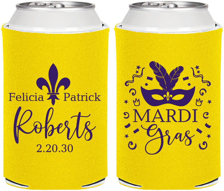 Personalized Wedding Can Coolers - Mardi Gras | 339