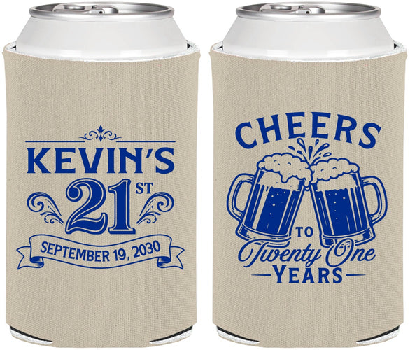 Personalized 21st Birthday Can Coolers - Cheers To Twenty One Years | 340000