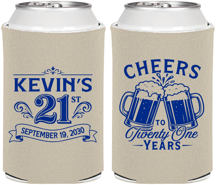 Personalized 21st Birthday Can Coolers - Cheers To Twenty One Years | 340000