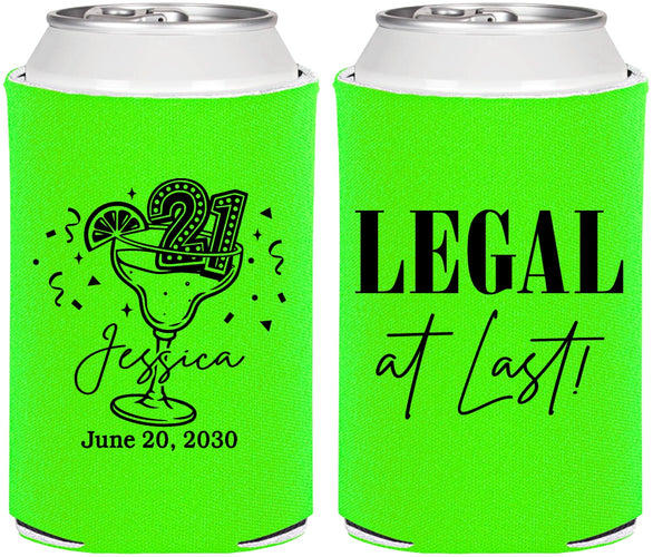 Personalized 21st Birthday Can Coolers - Legal At Last | 340005