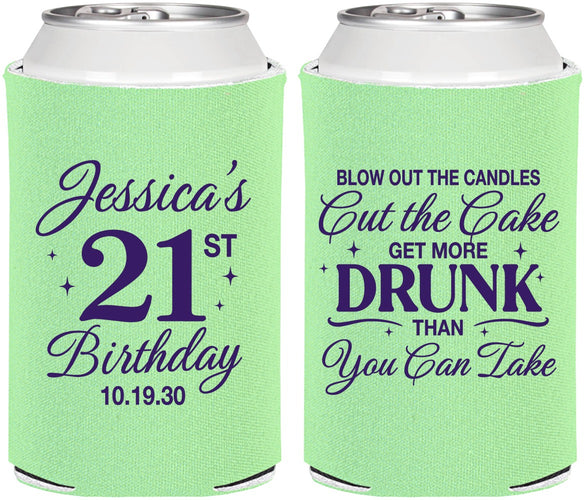 Personalized 21st Birthday Can Coolers - Candles Cake Drunk | 340010
