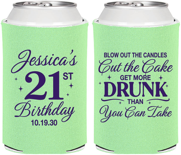 Personalized 21st Birthday Can Coolers - Candles Cake Drunk | 340010