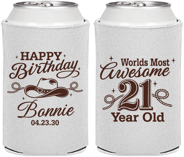 Personalized 21st Birthday Can Coolers - Cowgirl | 340013