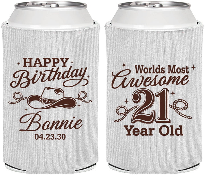 Personalized 21st Birthday Can Coolers - Cowgirl | 340013